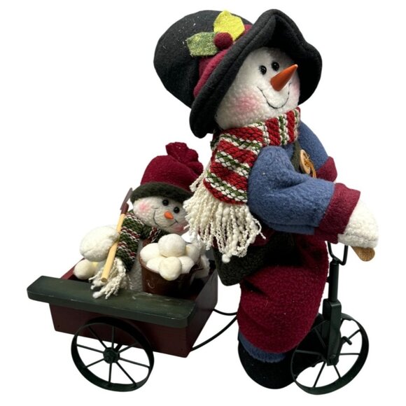 Christmas snowmen plush figurines bike wood wagon snowball fight shovel 13" READ - Picture 1 of 8